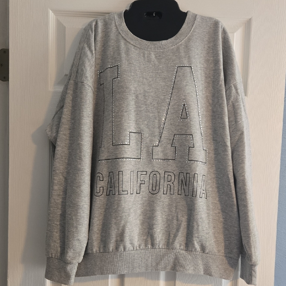 No Boundaries Gray Crewneck Sweater With Bling